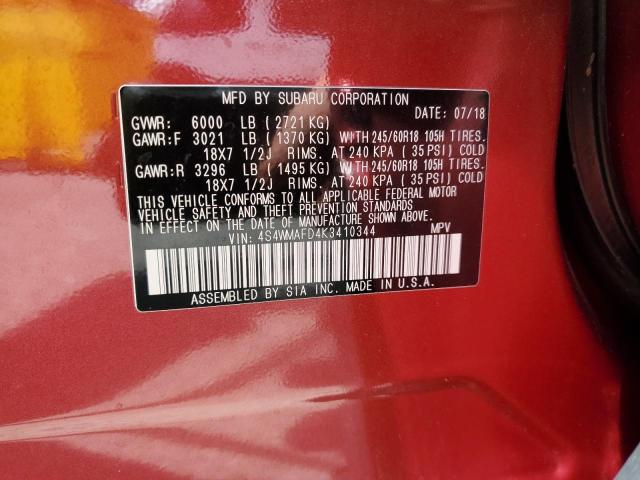 2019 SUBARU ASCENT PRE 4S4WMAFD4K3410344