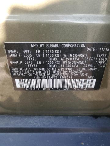 2019 SUBARU OUTBACK 2. 4S4BSAFC3K3266278