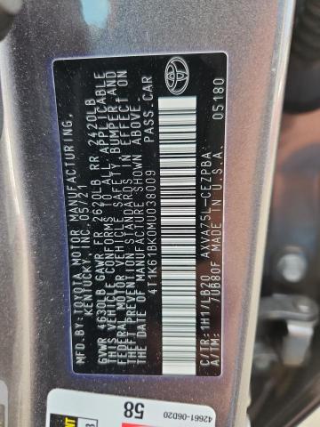 2021 TOYOTA CAMRY XSE 4T1K61BK0MU038009