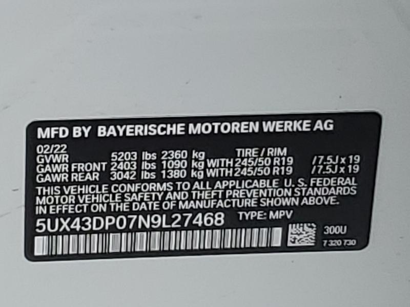 2022 BMW X3 SDRIVE3 5UX43DP07N9L27468