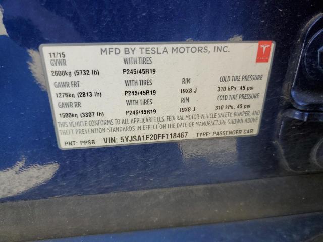 2015 TESLA MODEL S 5YJSA1E20FF118467