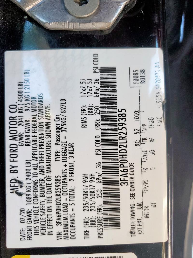 2020 FORD FUSION SE 3FA6P0HD2LR259385