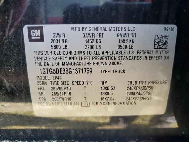 2016 GMC CANYON SLT 1GTG5DE38G1371759