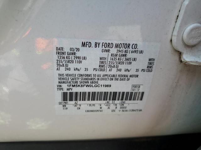 2020 FORD EXPLORER L - 1FM5K8FW0LGC11989