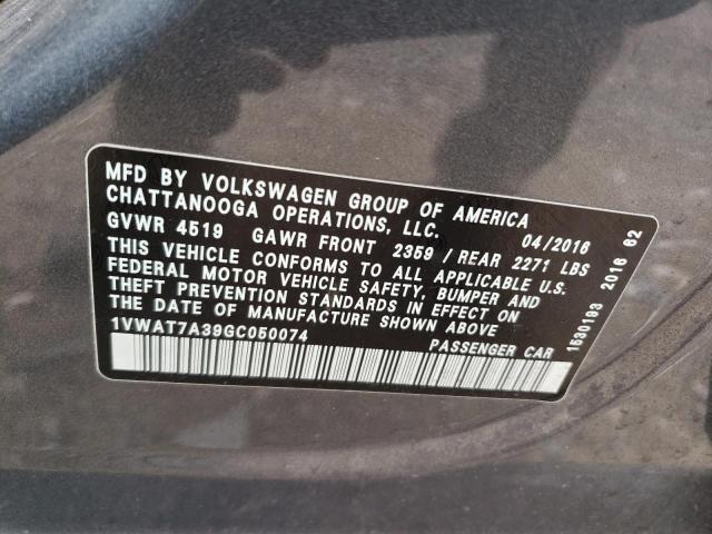 2016 VOLKSWAGEN PASSAT S 1VWAT7A39GC050074