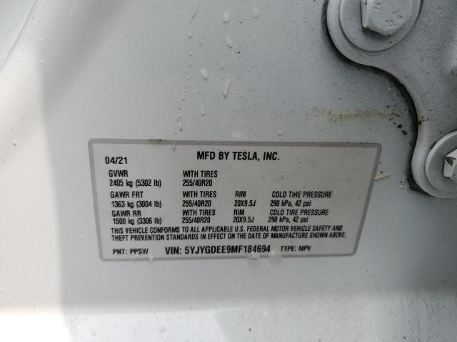2021 TESLA MODEL Y 5YJYGDEE9MF184694