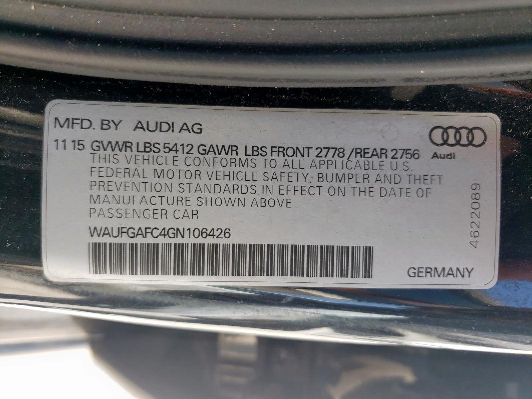 2016 AUDI A6 PREMIUM WAUFGAFC4GN106426