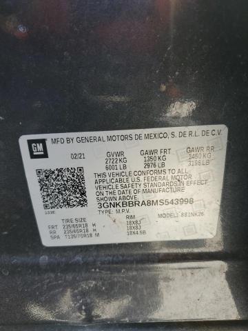 2021 CHEVROLET BLAZER 1LT 3GNKBBRA8MS543998