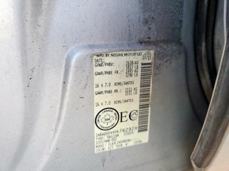 2015 NISSAN FRONTIER SV 1N6AD0FV4FN762929