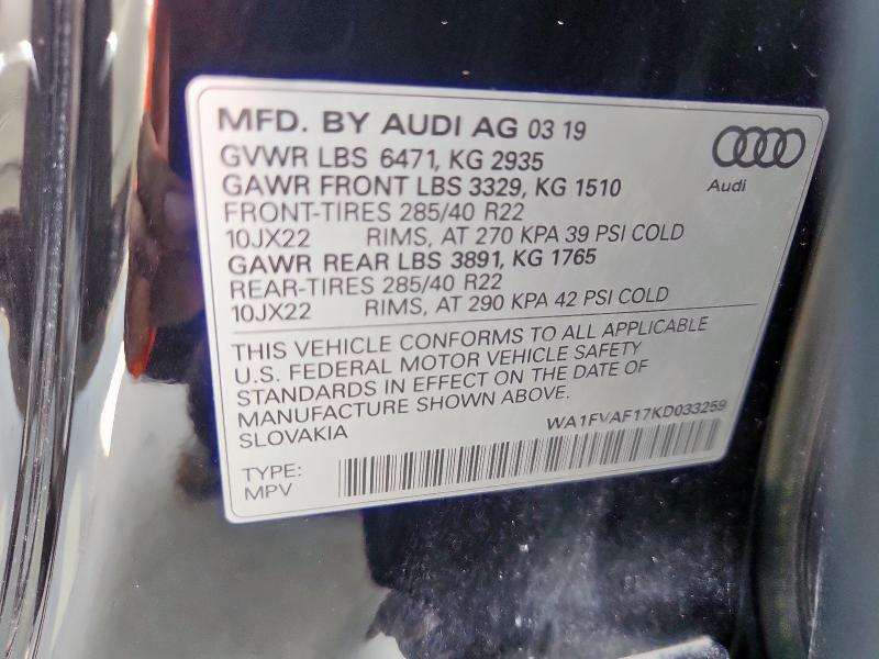 2019 AUDI Q8 PRESTIG WA1FVAF17KD033259