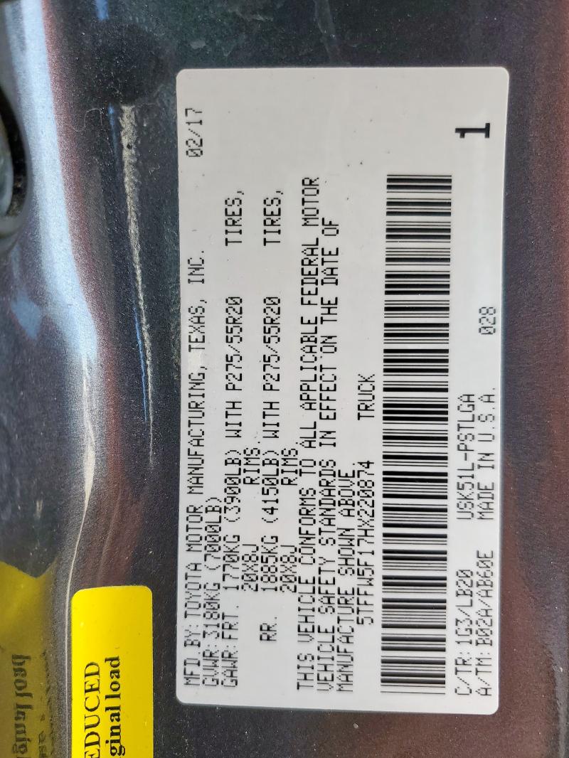 2017 TOYOTA TUNDRA CRE - 5TFFW5F17HX220874