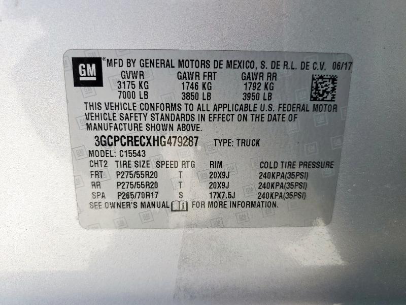 2017 CHEVROLET SILVERADO 3GCPCRECXHG479287