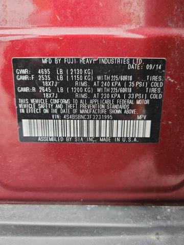 2015 SUBARU OUTBACK 2.5I LIMITED 4S4BSBNC3F3231995