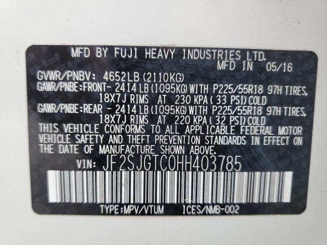 2017 SUBARU FORESTER 2 JF2SJGTC0HH403785