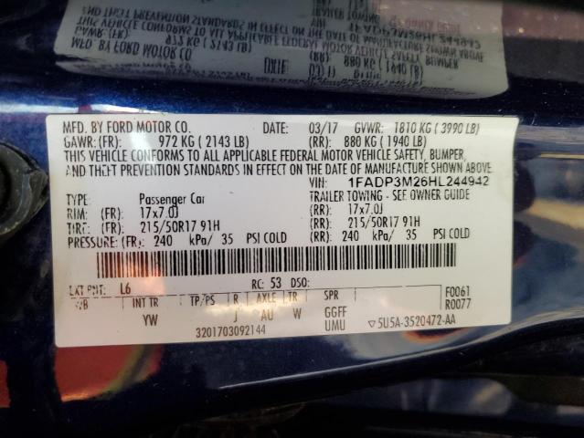 2017 FORD FOCUS SEL 1FADP3M26HL244942