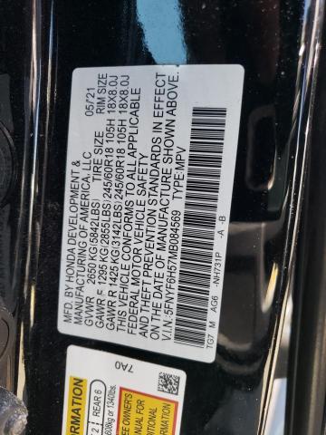 2021 HONDA PILOT EXL 5FNYF6H57MB084569