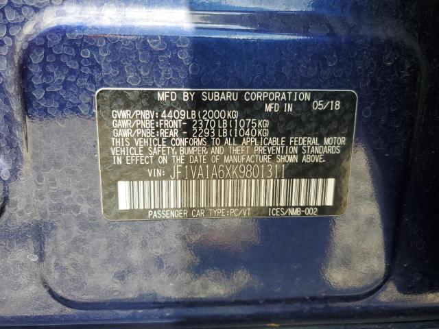 2019 SUBARU WRX JF1VA1A6XK9801311