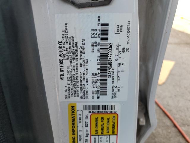 2019 FORD FUSION SEL 3FA6P0MU8KR200362