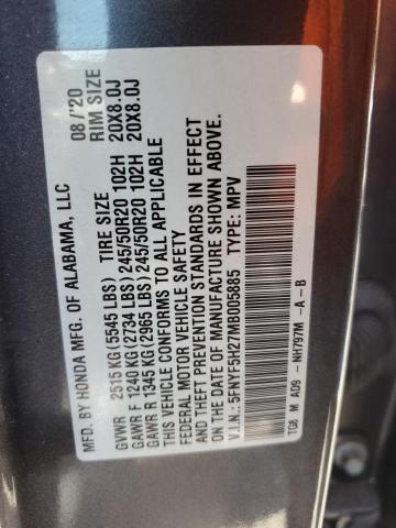 2021 HONDA PILOT SE 5FNYF5H27MB005885