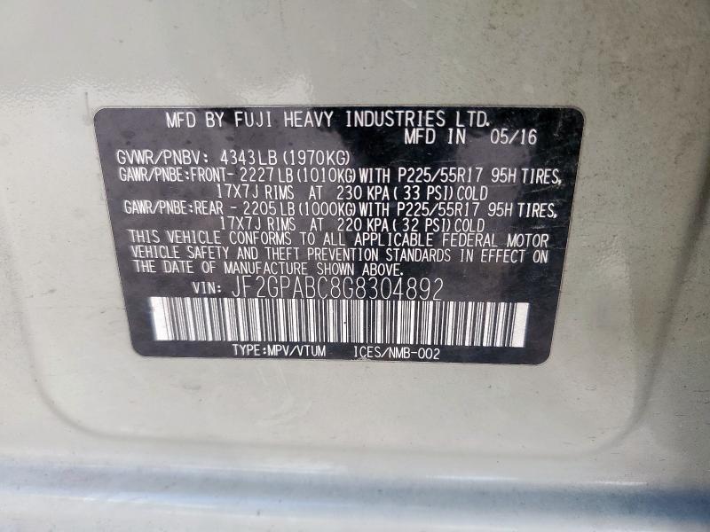 2016 SUBARU CROSSTREK JF2GPABC8G8304892