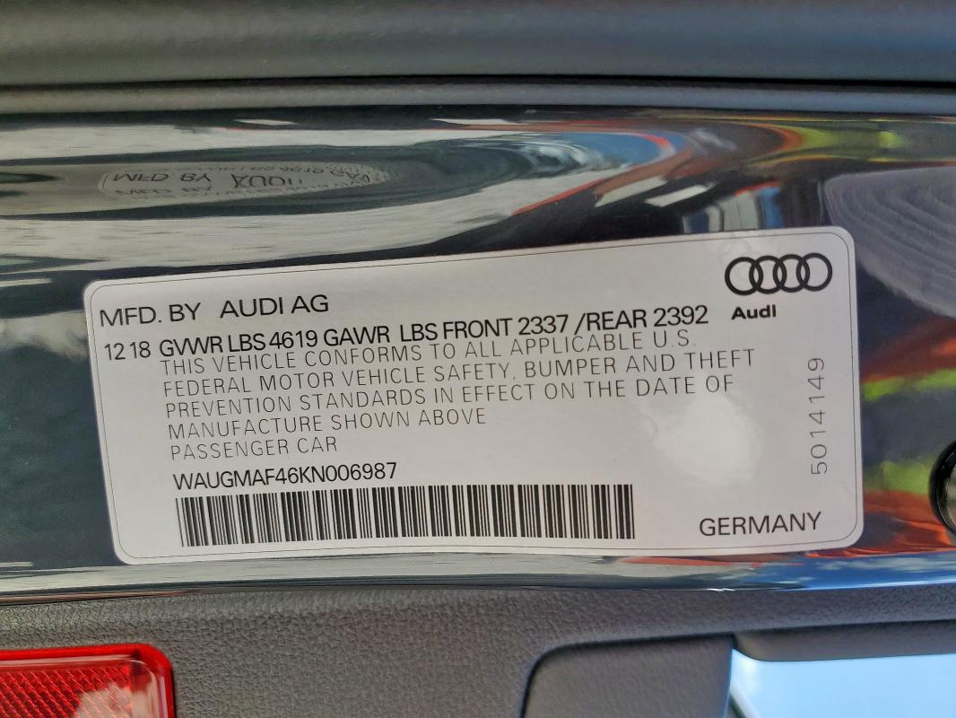 2019 AUDI A4 PREMIUM WAUGMAF46KN006987