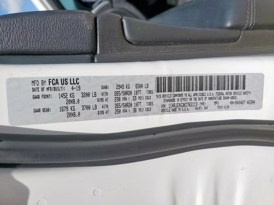 2019 JEEP GRAND CHER - 1C4RJEAG3KC763113
