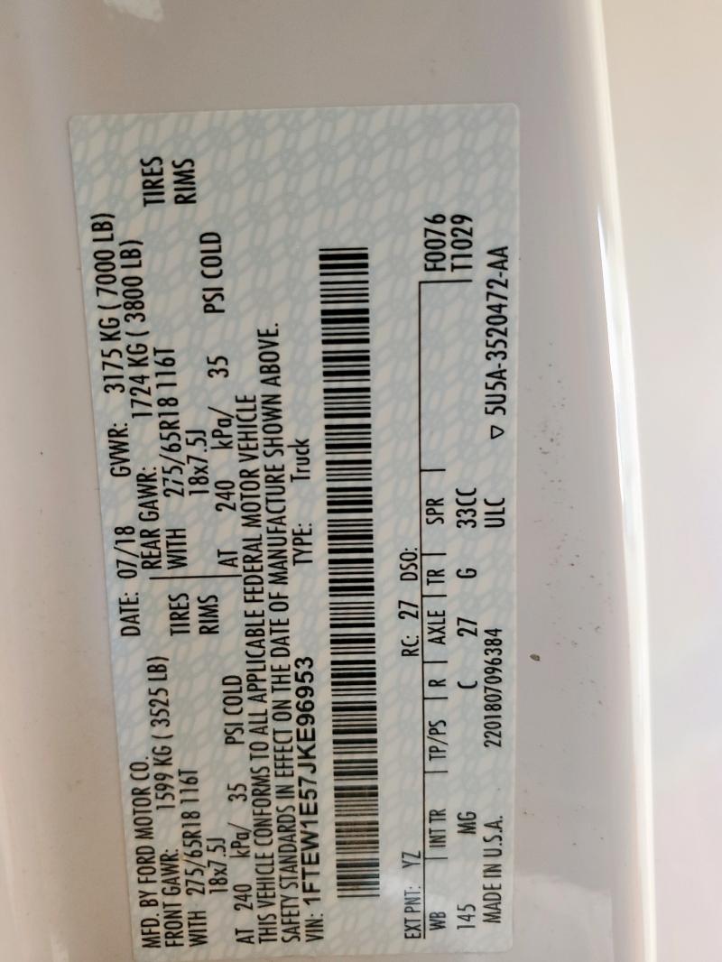 2018 FORD F150 SUPERCREW 1FTEW1E57JKE96953