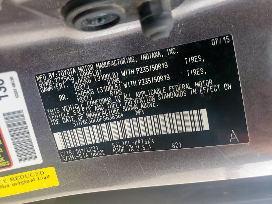 2015 TOYOTA SIENNA SPO 5TDXK3DC6FS638564