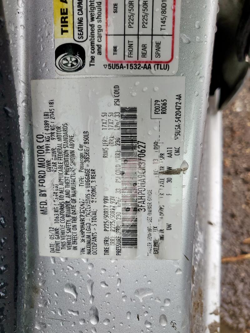 2012 FORD FUSION - 3FAHP0HA9CR370627