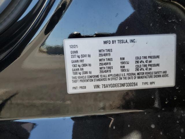 2022 TESLA MODEL Y 7SAYGDEE3NF330284