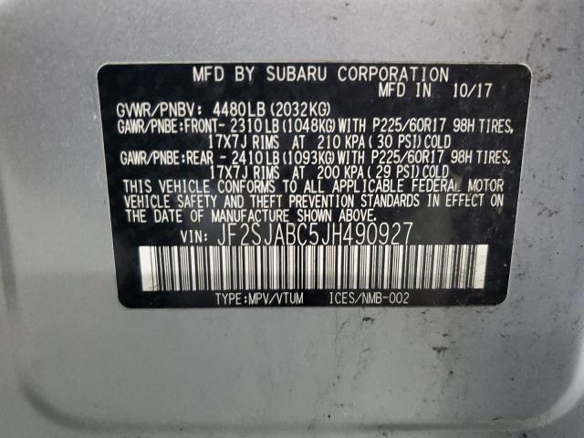 2018 SUBARU FORESTER 2.5I JF2SJABC5JH490927