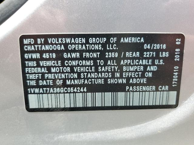 2016 VOLKSWAGEN PASSAT S 1VWAT7A36GC054244