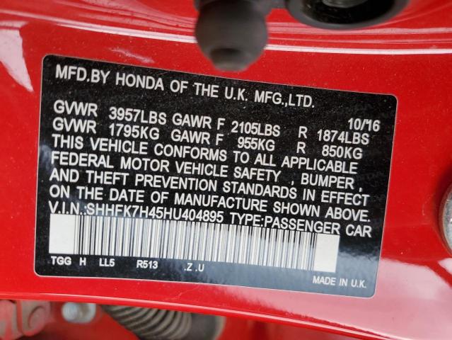 2017 HONDA CIVIC SPOR - SHHFK7H45HU404895