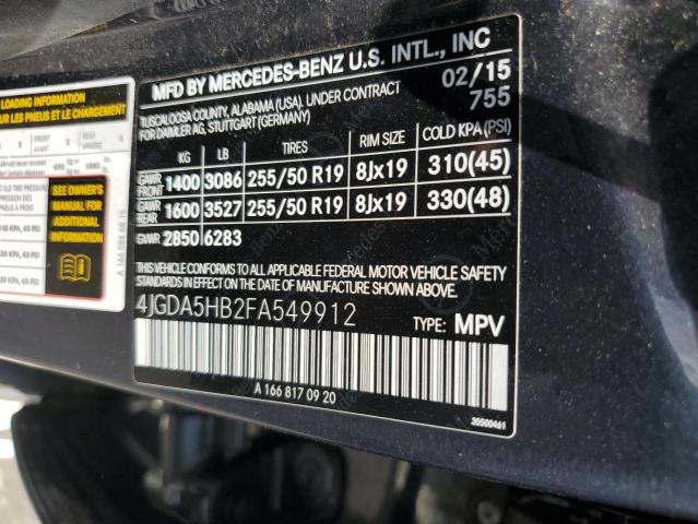 2015 MERCEDES-BENZ ML 350 4MA 4JGDA5HB2FA549912