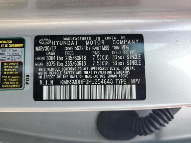 2017 HYUNDAI SANTA FE SE KM8SMDHF9HU254643
