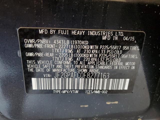 2015 SUBARU XV CROSSTR JF2GPAFC0F8277163