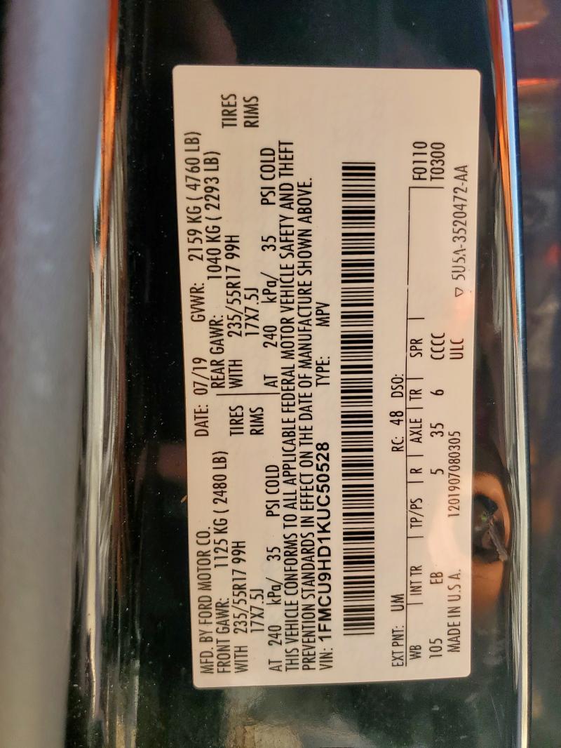 2019 FORD ESCAPE SEL 1FMCU9HD1KUC50528