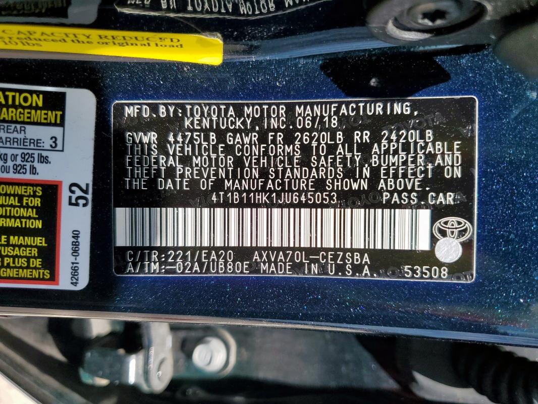 2018 TOYOTA CAMRY L - 4T1B11HK1JU645053