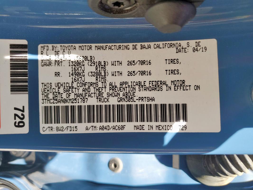 2019 TOYOTA TACOMA DOU - 3TMCZ5AN0KM251787