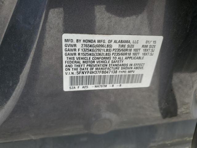 2015 HONDA PILOT SE 5FNYF4H37FB047138