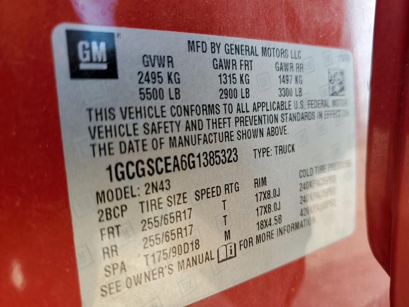 2016 CHEVROLET COLORADO L 1GCGSCEA6G1385323