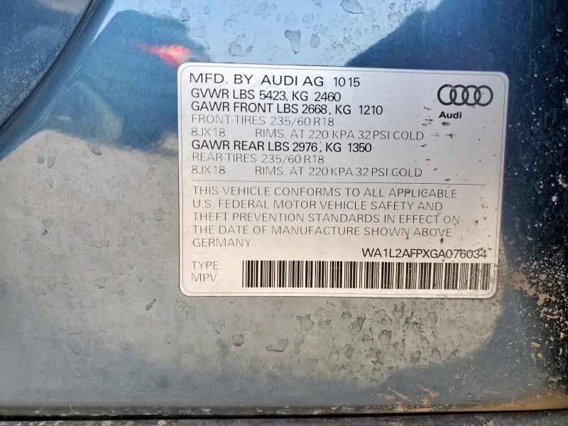 2016 AUDI Q5 PREMIUM WA1L2AFPXGA076034