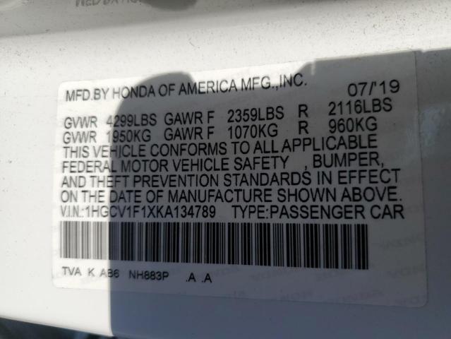 2019 HONDA ACCORD LX 1HGCV1F1XKA134789