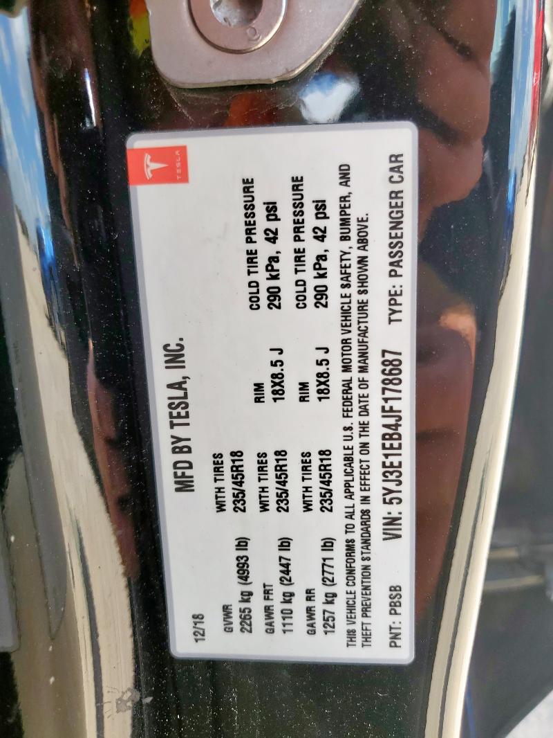 2018 TESLA MODEL 3 5YJ3E1EB4JF178687