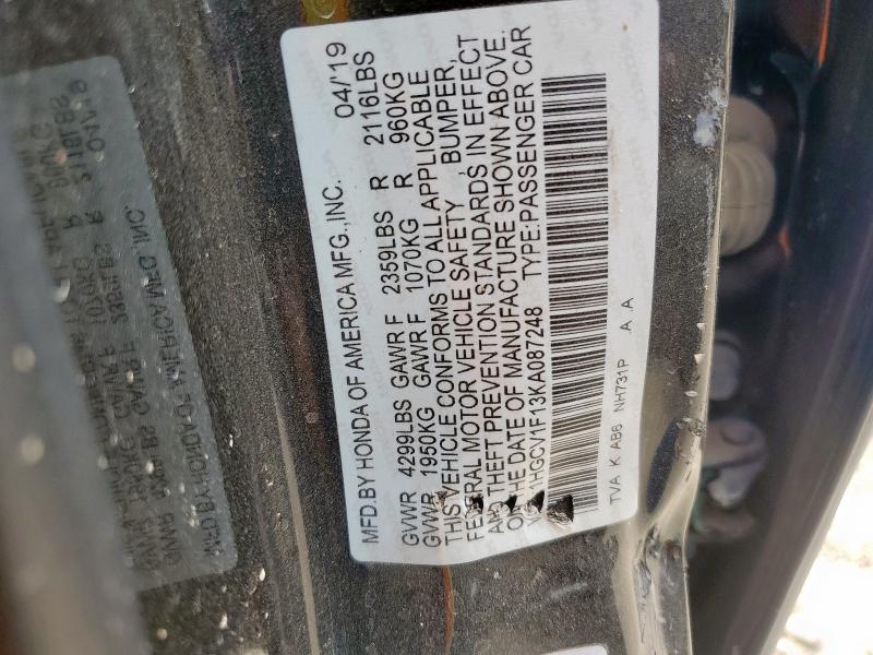 2019 HONDA ACCORD LX 1HGCV1F13KA087248