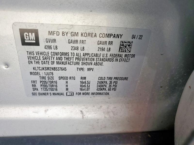 2022 CHEVROLET TRAX LS KL7CJKSM2NB537645