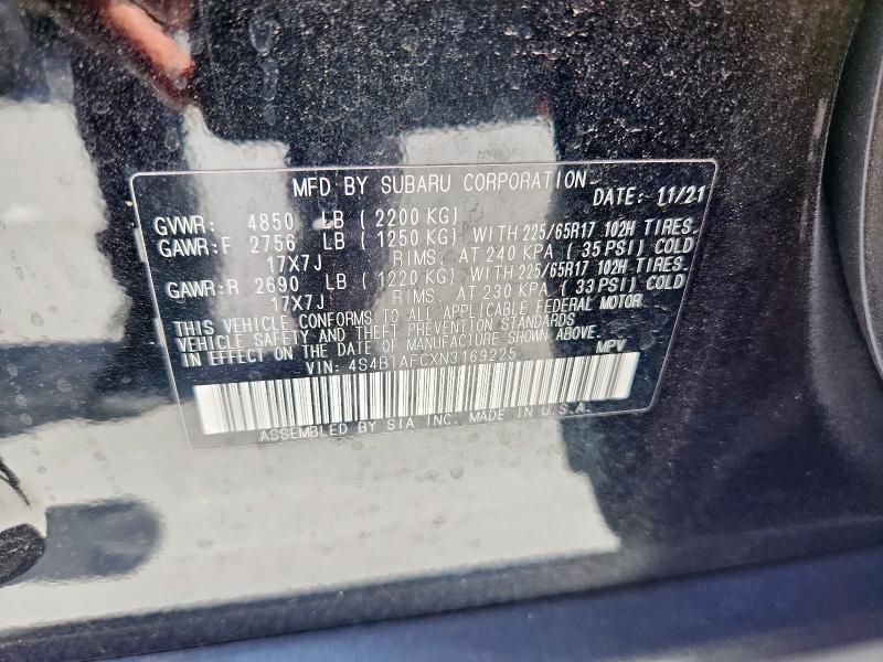 2022 SUBARU OUTBACK PREMIUM 4S4BTAFCXN3169225