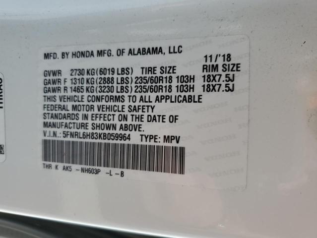 2019 HONDA ODYSSEY TO 5FNRL6H83KB059964
