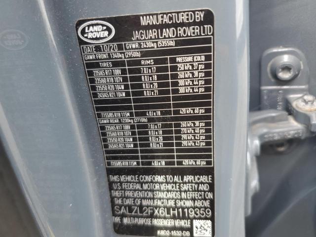 2020 LAND ROVER RANGE ROVE SALZL2FX6LH119359