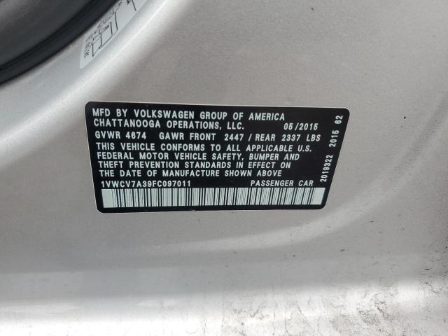 2015 VOLKSWAGEN PASSAT SEL 1VWCV7A39FC097011